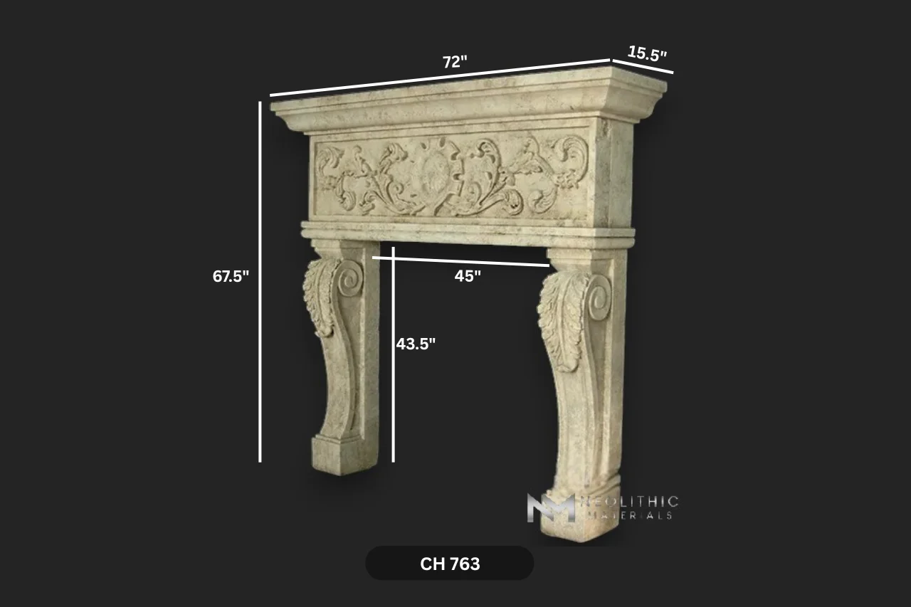 Limestone Fireplace Mantel - Image 5